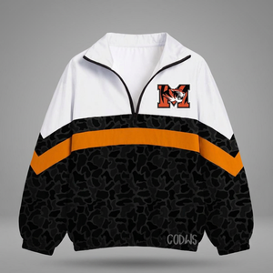 Coupe-vent à col zippé personnalisé, imprimé par transfert thermique, séchage rapide, motif 3D, en polyester, noir, orange, imprimé léopard, haut de printemps - Product Image 3