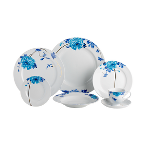 Vajillas de porcellana azzurro modello dalia piatti e piatti in porcellana bianca vintage set di stoviglie in ceramica di nuovo design - Product Image 1