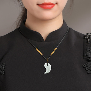 หยกพม่าแท้ เกรด A ไทชิ โควยู จี้ห้อยคอแบบโซ่ไม้ไผ่ หยกน้ำแข็ง สร้อยคอคู่รัก - Product Image 4