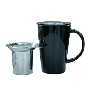 14oz Set regalo da ufficio in porcellana tazza da caffè infusore tazza da tè in ceramica tazza da tè con filtro in acciaio inox e coperchio