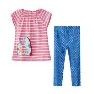 jm ropa de los niños Suppliers-Vestido y mallas con rayas rosas para niña, traje de verano, ropa para niño, ropa para bebé