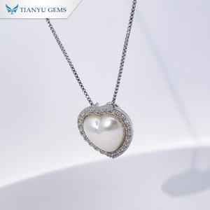 Collier pendentif cœur en perle serti halo en argent 925 Tianyu Gems pour femmes, bijoux délicats et romantiques, cadeau élégant et tendance - Product Image 2