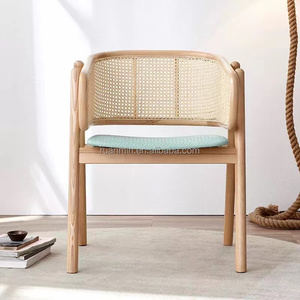Moderno Design Vintage Hotel soggiorno sedia da pranzo solido struttura in legno <span class=keywords><strong>e</strong></span> Rattan/vimini poltrona per il tempo libero con sedile in pelle - Product Image 3