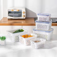 HYRI Ensemble de 3 boîtes de rangement pour réfrigérateur avec couvercle et passoire, boîte de conservation des aliments pour légumes et fruits
