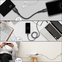 Kabel USB A Ke USB C 2.0 Pengisian Daya Cepat 3A, Kabel USB Sinkronisasi Data Kecepatan Tinggi Kepang Nilon