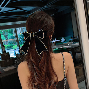 <span class=keywords><strong>Barrette</strong></span> rétro PL pour femmes et filles, avec strass, cristaux et perles, grande pince à cheveux, épingle à cheveux, grand nœud en velours, accessoires pour la tête, vente en gros - Product Image 1