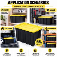 Boîte de rangement en plastique PP 55L, logo personnalisé, vente en gros, bac organisateur pour garage et entrepôt