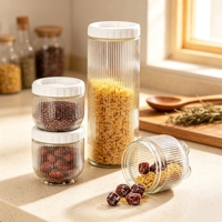Ensemble de bocaux de conservation en verre transparent ronds avec couvercle hermétique pour produits secs de cuisine et garde-manger, 3 tailles : 230g, 430g, 630g