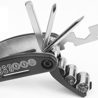 Kit d'outils de réparation de vélo 16-en-1 en ABS et métal, gadget de survie multifonction pour cyclisme en extérieur et camping, patch multifonction léger de 512g pour hommes