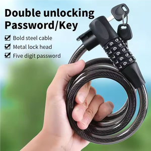 Candado de <span class=keywords><strong>Cable</strong></span> para Bicicleta de Alta Resistencia, 120 cm, Doble Desbloqueo con Llave y Combinación, Recubierto de PVC, Impermeable, Antirrobo - Product Image 2