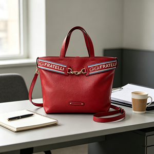 <b>Red</b> Pebbled Leather Tote Bag, Top Handle Webbing Chain Decor Adjustable Strap Daily Single Shoulder <b>Handbag</b> - Product Image 2