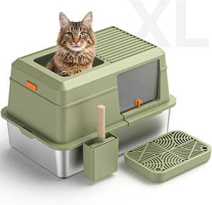 OEM Aço Inoxidável High-Sided Caixa De Lixo De Gato Removível Tampa Maior Metal Fechado Caixa De Lixo De Gato Melhor Readability Search - Product Image 1