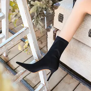 Stivaletti con tacco alto sottile autunno femminile calzature da festa da donna stivali con punta a punta elastica in seta scarpe da donna