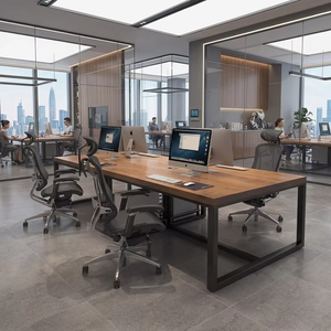 Industrial Style Modern <strong>Solid</strong> <strong>Wood</strong> Four-Person Adjustable Height Computer Conference <strong>Desk</strong> Office <strong>Desk</strong> for Commercial Office Use - Product Image 4