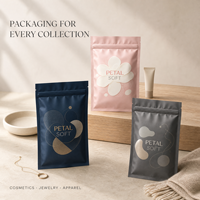 Sacs refermables à fermeture éclair en BOPP/AL/PE mat avec logo personnalisé, qualité alimentaire, pour cosmétiques, bijoux, vêtements