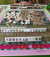 Set Mahjong Amerika Seni Floral yang Berwarna-warni, Ubin Akrilik Lukis Tangan dengan Pola Bunga & Burung Bangau yang Lucu, Sempurna untuk Acara Malam Wanita