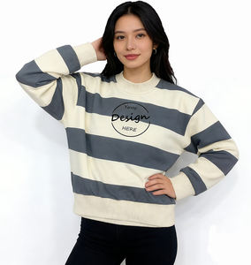 Sudadera a Rayas Personalizada al por Mayor de Alta Calidad, Cuello Redondo, Estampado, Informal, 100% Algodón, Felpa Francesa, para Adultos y Niños - Product Image 2