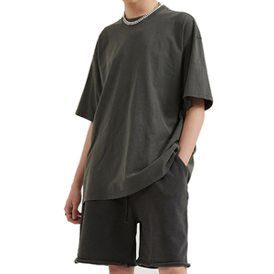 100% cotton in axit rửa cổ điển T-Shirt O-cổ phong cách hip hop Thả Vai quá khổ vải dệt kim - Product Image 4