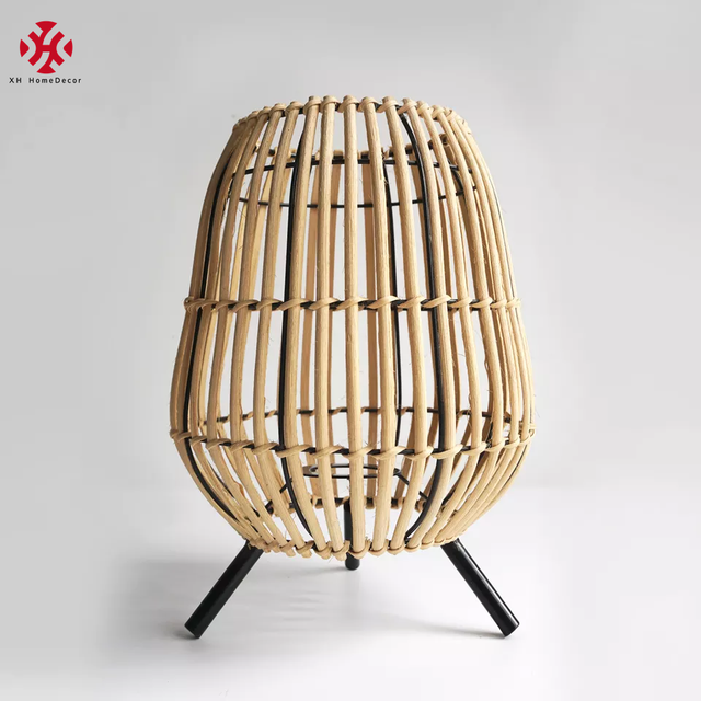 XH Handmade Rattan Wicker Jute Wicker Paper String Woven E27 Table Lamp Desk Lamp Natural Rattan Lantern