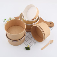 Bol rond en papier kraft avec couvercle, logo personnalisé OEM, nouilles biodégradables, riz, aliments chauds, salade, soupe