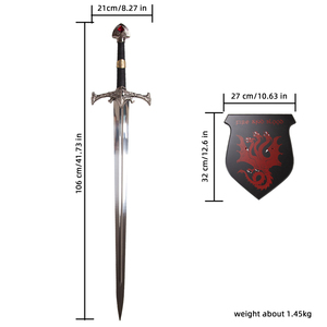 Réplique d'épée Blackfyre, épée du dragon Targaryen de <span class=keywords><strong>Game</strong></span> <span class=keywords><strong>of</strong></span> Thrones avec plaque murale, épée médiévale de collection non affûtée pour cosplay - Product Image 6