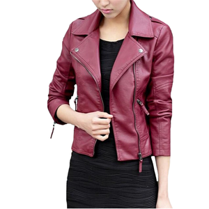 Women Raw Zipper Faux Leather Woven V-neck Anti-shrink <b>Short</b> Bomber Motorcycle Outerwear <b>Jacket</b> for Party Streetwear Club - Product Image 1