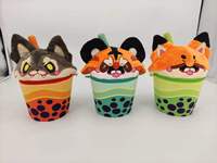 Porte-clés en peluche chat thé boba Kawaii, chat mignon dans une tasse, animal en peluche doux et moelleux, mini breloque de sac, cadeau personnalisé, usine OEM ODM