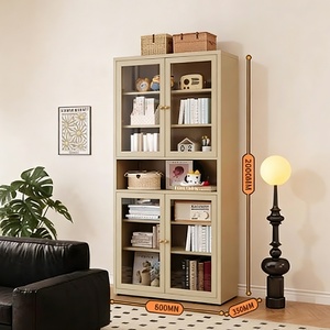 Bibliothèque moderne en acier avec portes et étagères en verre pour le rangement à domicile, au bureau ou dans le salon - Product Image 4