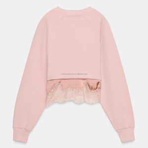 Sudadera Corta Personalizada <span class=keywords><strong>para</strong></span> Mujer con Parches de Encaje, Estilo Francés, Dulce y Casual - Product Image 3