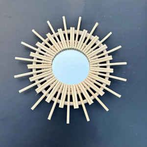 Artesanía hecha a mano hogar <span class=keywords><strong>sol</strong></span> flor forma vanidad gran belleza redondo decorativo tejido madera mimbre sauce marco ratán pared <span class=keywords><strong>espejo</strong></span> - Product Image 2