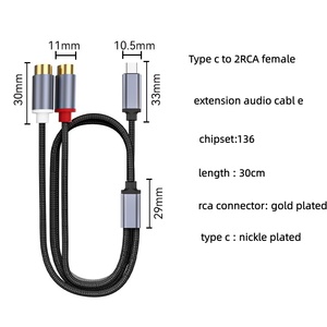 高品质 30 厘米 Type c 转 2RCA 母头 Av 音频延长线，适用于高清电视 Type c 手机平板电脑 - Product Image 2