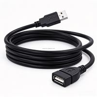 Kabel Ekstensi USB 2.0 Tipe A Male ke Female, Kabel Extender Transfer Data Hitam, Kabel Ekstensi USB-A untuk Printer, Keyboard