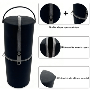 Portable Silicone <b>Makeup</b> Brush Storage Holder & Bag Soft Waterproof Durable Double Cup Organizer for <b>Vanity</b> Travel Office Use - Product Image 2