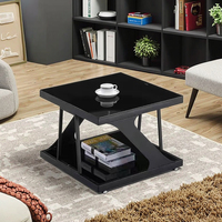 Table à café et à thé en acier au design moderne avec plateau en verre trempé, facile à nettoyer, durable, noire, pour la maison ou le bureau, garantie 1 an