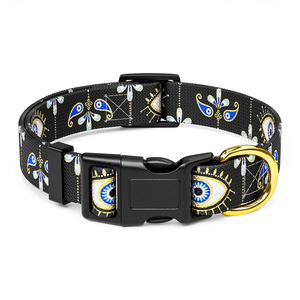 रहस्यमय लक्जरी बुरी आंख पैटर्न नायलॉन पालतू कॉलर सोने डी-रिंग कस्टम बकल गर्मी हस्तांतरण के लिए - Product Image 1