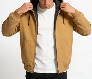 Giacca in tela con cappuccio da uomo, fornitura diretta dalla fabbrica, 100% cotone, resistente, traspirante, antivento, stile Detroit, <span class=keywords><strong>bomber</strong></span> lavato. - Product Image 3
