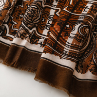 Grand châle vintage à motif vertical Paisley et fleur de cachemire, ton brun, style ethnique exotique, écharpe de voyage