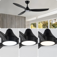 Ventilateur de plafond LED de 52 pouces avec lumière, noir, 3 pales en ABS, haut débit, moteur DC à économie d'énergie, télécommande