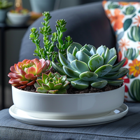 8 pouces blanc rond en céramique succulente jardinière Pot moderne fleur Cactus herbe grand planteur avec soucoupe amovible intérieur ou extérieur