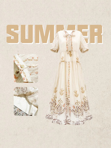 Vestido Largo Elástico de Algodón Sólido, Estilo Bohemio, Elegante, Bordado con Encaje, Estilo Mori, para Mujer, Otoño 2025 - Product Image 2