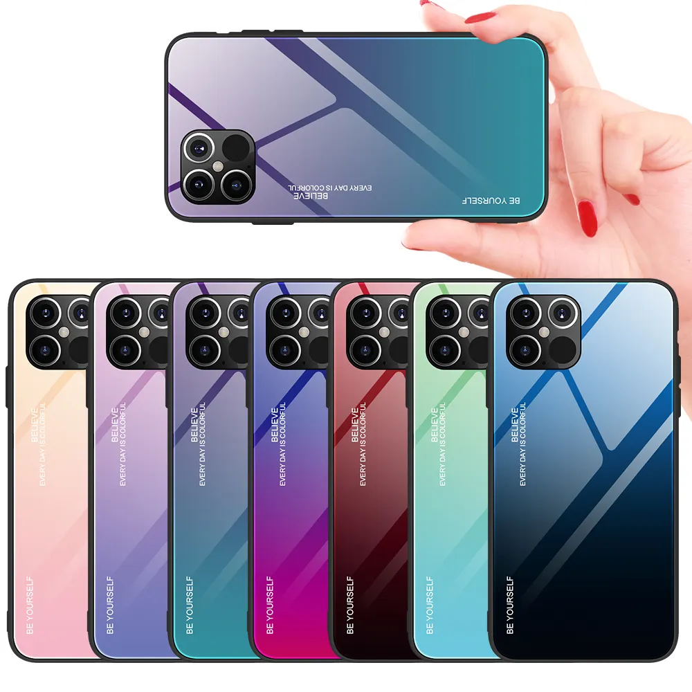 Gradien Tempered Kaca Glossy Cover Case untuk Iphone 12 5.4 "/12 Max 6.1"/12 Pro 6.1 "/Pro Max 6.7"