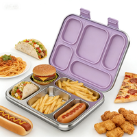 Boîte à lunch rectangulaire en acier inoxydable à 5 compartiments, sans BPA, résistante au lave-vaisselle, étanche, avec couvercle en silicone, récipient alimentaire