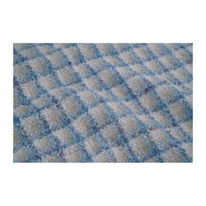 Tissu Tweed Fantaisie Coréen Haut de Gamme, Motif Bouclé Vichy Ivoire et Bleu Ciel, Textile Tissé Personnalisé OEM & ODM - Product Image 4