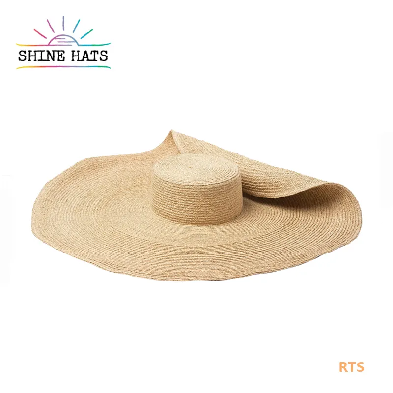 Sombreros de paja de rafia de gran tamaño para mujer, Sombreros de playa de ala Extra ancha de 25cm, elegantes, personalizados, de lujo, 1 unidad, 2022