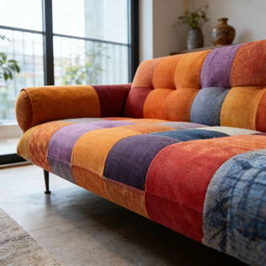 Divano in Tessuto Patchwork Stile Etnico Vintage, Comodo Divano Reclinabile con Cuscini per Soggiorno, Esportazione - Product Image 5