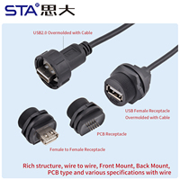 Connecteur étanche USB 2.0 Femelle-Femelle à montage sur panneau arrière, prise PCB IP67, extension de données industrielle, réceptacle de classe industrielle