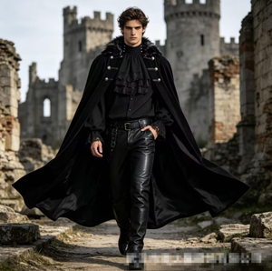 Capa Cálida de Invierno Renacentista para <span class=keywords><strong>Hombre</strong></span>, Camisa y Pantalones Góticos, Disfraz de Vampiro, <span class=keywords><strong>Ropa</strong></span> Medieval, Top Victoriano Steampunk - Product Image 2