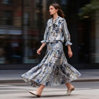 Ensemble jupe deux pièces imprimé patchwork pour femme, tenue décontractée ample avec jupe longue à volants pour le printemps et l'été