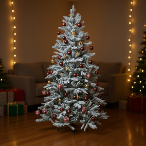 Albero di Natale Artificiale Innevato di 1,8 m con Decorazioni Rosse e Dorate per Interni - Product Image 2