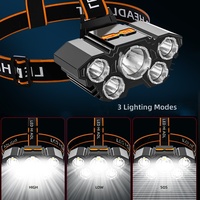 Lampe frontale T21 rechargeable 5 LED blanches super lumineuses 10W, étanche, 2-3 heures d'autonomie, éclairage portable extérieur pour la pêche